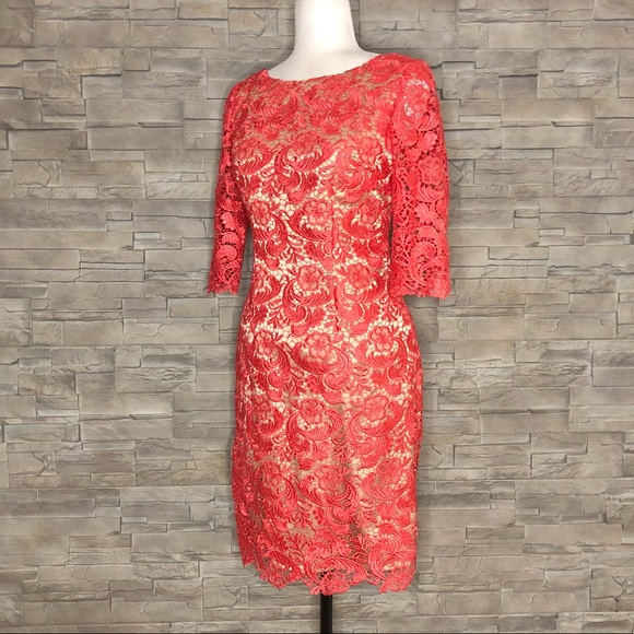 Eliza J. coral and gold lace dress - Picture 3 of 7